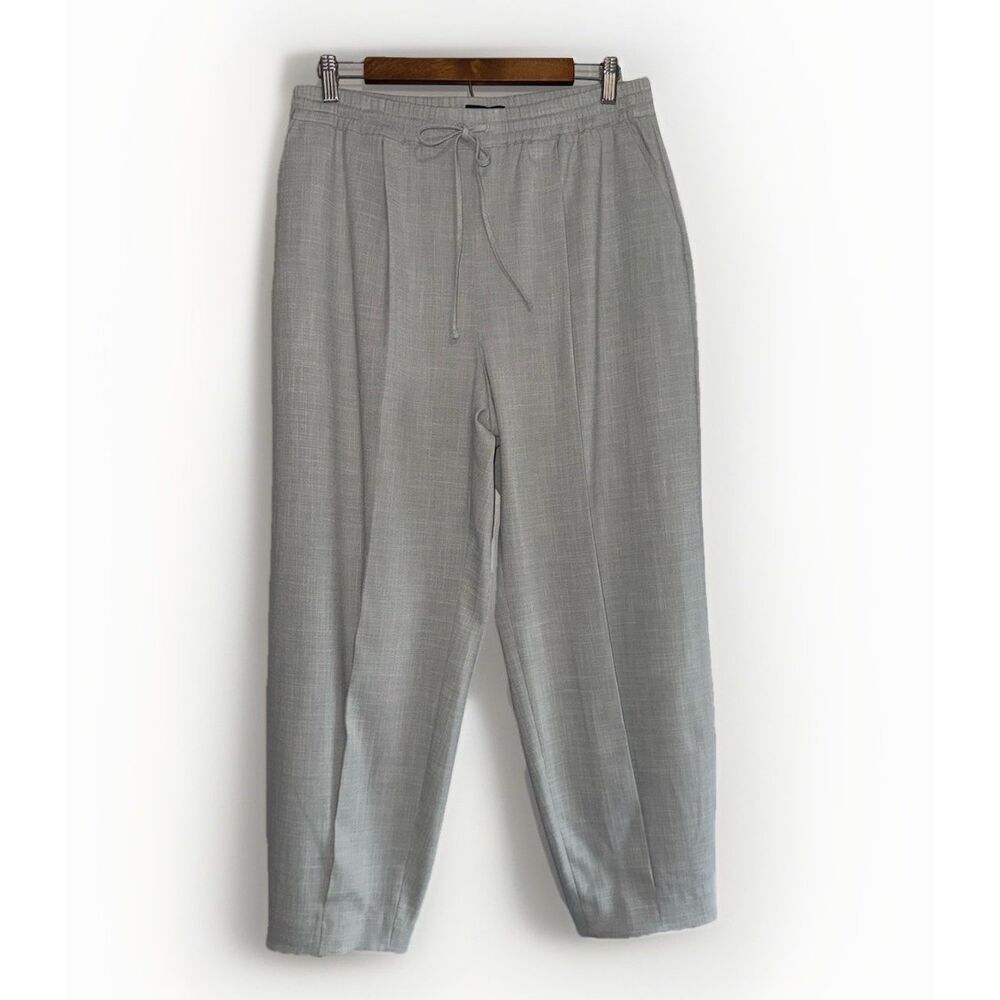 Express Womens Elastic Dress Pants High Rise Ankle Barrel Pleated Gray Trouser M
